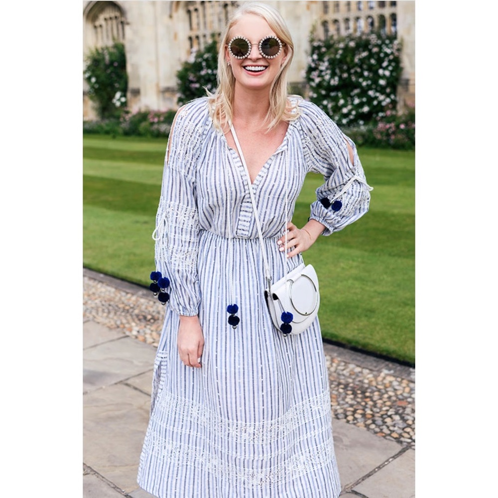 LoveShackFancy Isla Maxi Dress | S| Blue Ivory Boho Coastal